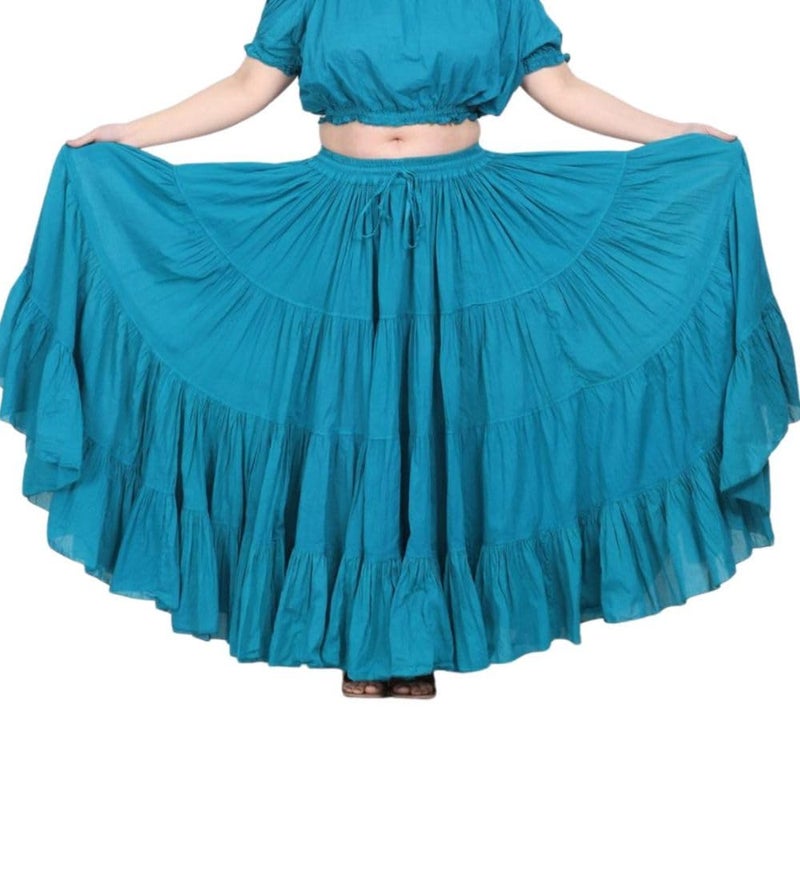 WevezÂ® Women's Plus Size Cotton Skirt 25 Yard Long Flowy Solid Color Renaissance fair Skirt (Teal) - Image 1